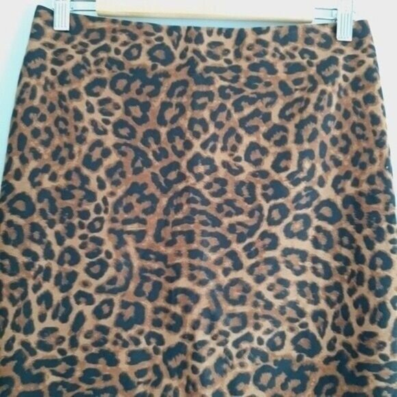 LORD & TAYLOR | Leopard Midi Pencil Skirt Tan & Black Animal Print Sz 2 - Picture 3 of 9